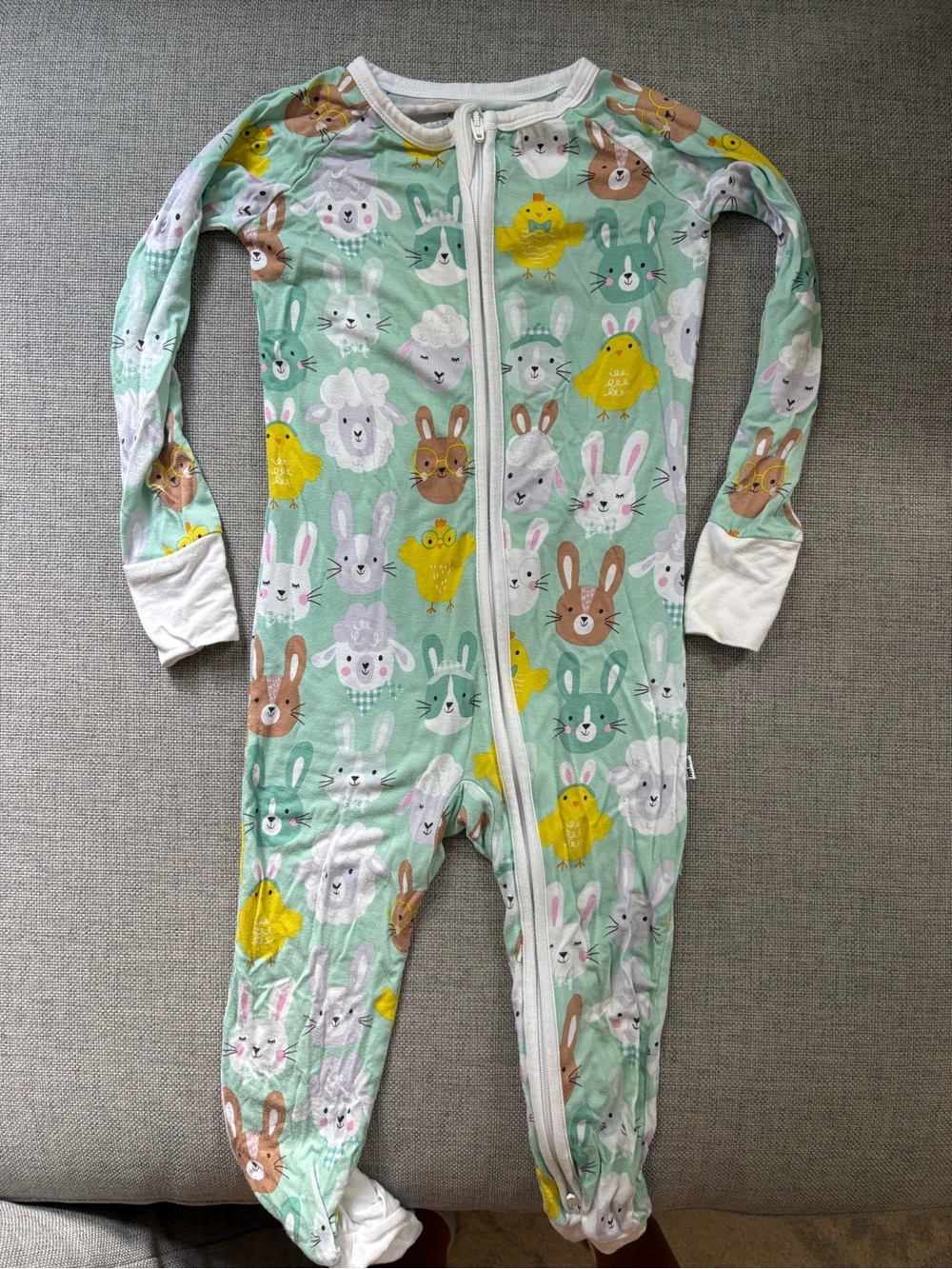 Little Sleepies Mint Green Animal Face Footed One-Piece